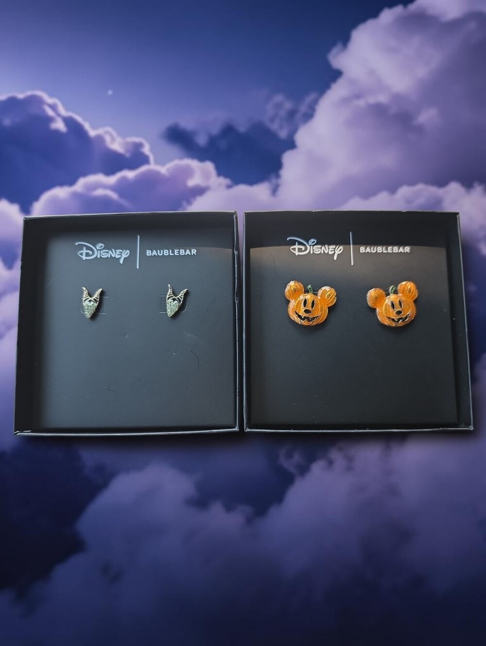 Disney Orange Mickey Pumpkin Or Malificent Stud Earring Set